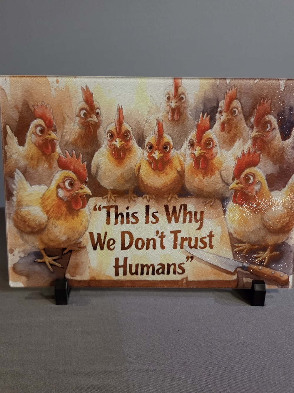 Funny Chicken Glass Cutting Board 8x11 Farmhouse Kitchen Decor